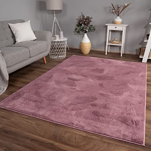 TT Home Wohnzimmer Teppich Hochflor Langflor Kunstfell Weich Modern Unifarben Flauschig, Farbe:Rosa Mauve, Größe:160x230 cm