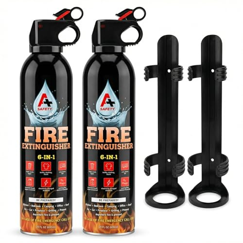 A+ Safety Fire Extinguisher, Portable, Safe to Store in Cars & Garages, Great for Airbnb Trips, College Students, & Home Use, Mounting Brackets Included for Quick Access