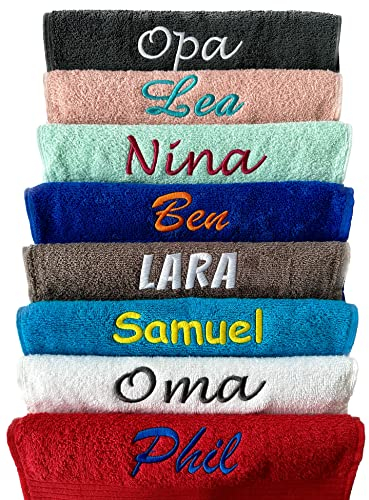 Schnoschi Handtuch mit Namen oder Wunschtext Bestickt, personalisiertes Duschtuch, individuelles Badetuch, Saunatuch oder Gästehandtuch mit Initialen, 100% Baumwolle, 30 x 50 cm schwarz