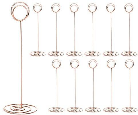 sourcing map 12pcs Table Number Holders 8.66 Inch 220mm Tall Round Shape Steel Photo Holders for Centerpieces Table Place Card Holders for Wedding Reception Party Office Home, Rose Gold