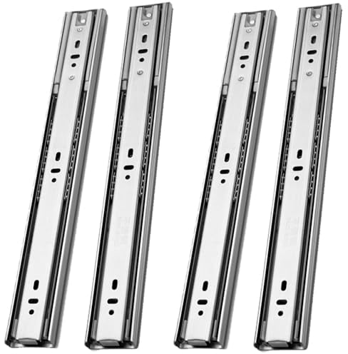2 pares Guías Laterales para Cajones con Cierre Suave 40cm en Acero Inoxidable Extracción Total, Capacidad de Carga 45 kg