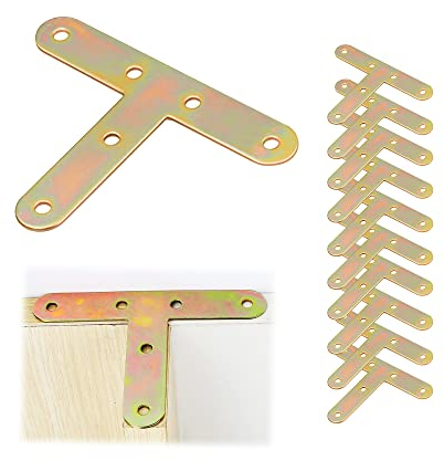 Escuadra Perforada Conector Madera Angular - Escuadras de Ángulo en Forma de T Corner Brace Soporte de Esquina de Placa Plana para Silla Mueble Ventana Armarios Mesas y sillas de Madera, 10 Piezas