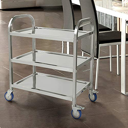 XDAILUYYDS Servierwagen aus Edelstahl mit 3 Etagen, Edelstahlwagen mit Rollen, Küchenwagen Rollwagen Küche, Multifunktions-Aufbewahrungswagen, Küchenregal Rollwagen (A/95 * 55 * 95cm)