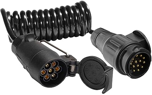 AGRISHOP Rallonge Remorque 13 vers 7 Broches 12v 1.8m,Spirale Câble Faisceau Extension 13 à 7broches Mâle et Femelle,Adaptateur Convertisseur Remorque CE pour RV Tracteur Voiture Porte-Vélos