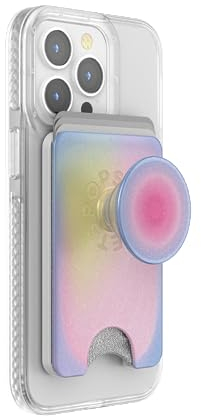 PopSockets Phone Wallet with Expanding Grip and Adapter Ring for MagSafe®, Phone Card Holder, Wireless Charging Compatible, Wallet Compatible with MagSafe - Aura