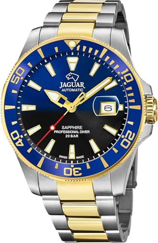 JAGUAR Swiss Made Uhr Automatik Herren aus Edelstahl 316L Goldfarben | Analog, Kalender, Widerstandsfähiges Saphirglas, Wasserdicht 20 ATM J887/3, Faltschließe