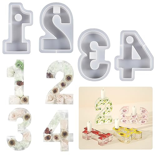 1-4 Zahlen Form DIY Silikonform, Silikonform Kerzenhalter, Zahlen Kerzenform Beton Silikon Kerzenständer Gießform Kerzenhalter Gipsharzform Handgemacht Epoxidharz Für Wohnkultur