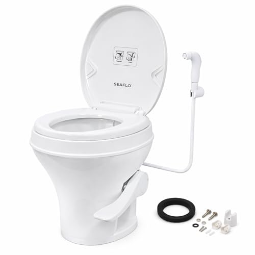SEAFLO RV Toilet - Standard Height, Gravity Flush Pedal, Soft Close Lid