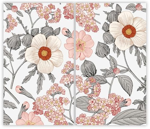 SMTDeco Herdabdeckplatte Ceranfeld Abdeckplatte Herdabdeckung Herdplatten Abdeckungen Induktionskochfeld 2 x 30x52 cm 2-tlg. Blumenblätter Rot