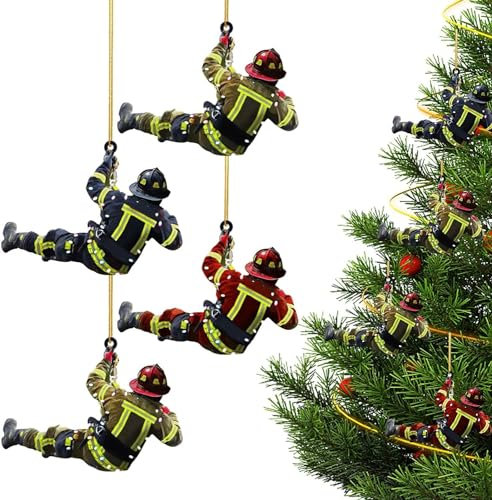 Bohrma Weihnachtsbaumschmuck, 4 Stück Feuerwehrmann Acryl Hängende Ornamente, Weihnachtsschmuck, Acryl, Weihnachten