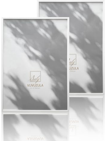 VUVUZULA Bilderrahmen A2 Weiß Holz 2er Set 42x59.4cm Fotorahmen Holzrahmen MDF Rahmen DIN A2 für Poster