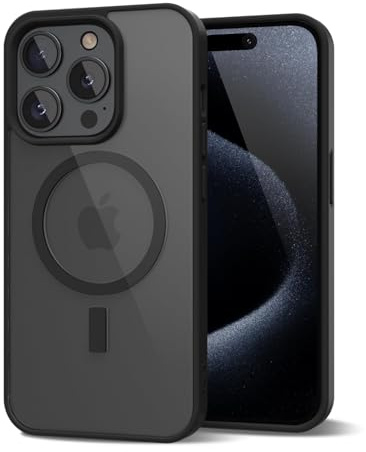 oakxco for iPhone 15 Pro Case Clear Magnetic Compatible with Magsafe, Thin Slim Transparent Non Yellowing, Hybrid Soft Silicone Bumper & Hard Plastic Protective Cover for Women, Black