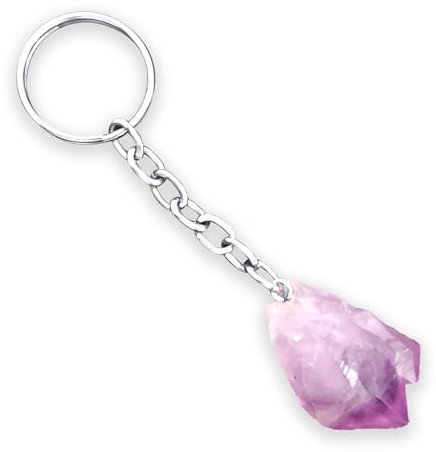LAMARE - Rohzustand Amethyst-Spitze Schlüsselanhänger - mit Metallring - Spirituelle Verbindung und mystischer Schutz - 3 cm bis 4 cm - 1 Stück, amethyst, 4 cm