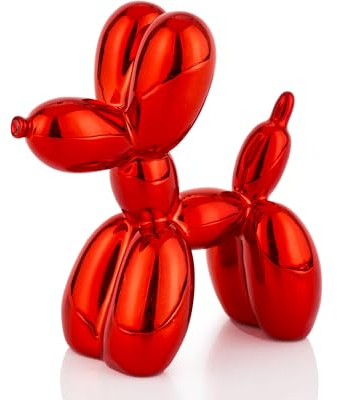 AMOIENSIS Glänzende Ballon-Hundestatue, Dekoration, 10,2 cm, galvanisiert, Ballon-Hundeskulptur,Regal-Dekoration, kleine eklektische Dekoration, für Schreibtisch, lebendiger Ballonhund, Rot