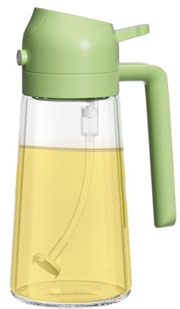 Oil Spray Bottle, 2 In 1 Glass Oil Dispenser Bottle For Kitchen, 470ml Olive Oil Bottle Dispenser Oil Sprayer for Cooking Air Fryer, Oil Mister Spray Bottle for Grilling, Salad, Baking