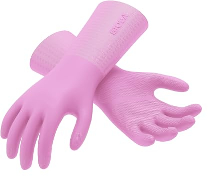 Vgo... Gants de Ménage avec doublure super épais, Gants de Nettoyage, Gants de Vaisselle en TPE pour cuisine, salle de bain, jardin, sans latex, 1 paire