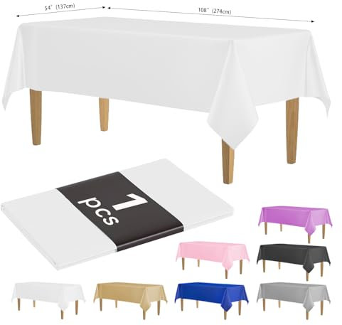 KAshack Kunststoff Einweg Tischdecke Weiß [1 Stück] -137x274CCM Elastischen Outdoor Plastik Tischdecke,Wasserdicht Party Tischdecken für Picknick, Hochzeit,Gartentischdecke (1, Weiß,137x274CM)