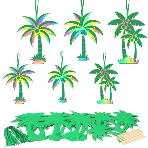MONCAP 48 Stück Palme Kratzbilder Palme Bastelset Hawaii Basteln Palme Deko Tropische Pflanze Kreativ DIY für Kinder Sommerparty Deko Hawaii Gartenparty Regenwald Dschungel Kindergeburtstag