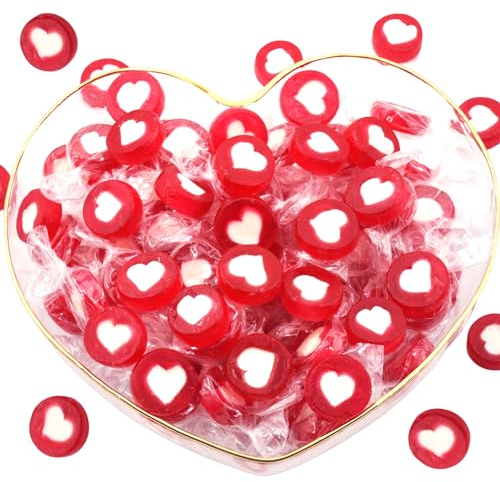 EinsSein 0,5kg Herzbonbons rot/pink mit weiss | 500g handgemachte Rocks Bonbons | Gastgeschenke Hochzeit Taufe Valentinstag Muttertag Kommunion auch als essbare Tischdeko | Großpackung Süßigkeiten