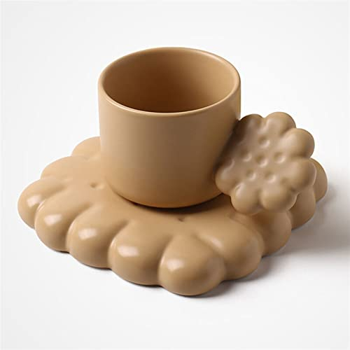 DONGNIUBI Milk Cup Creative Cute Biscuit Ceramic Coffee Cup with Biscuit-Shape Tray Handmade Tea Latte Milk Mug Plate Elegant Wedding Birthday Gift Tea Cup