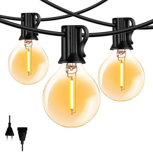 Genixgreen Außenbeleuchtung 7,6 Meter 25FT LED Lichterkette Glühbirnen Aussen mit 10+1 G40 Ambre LED Birnen (1 Ersatzbirnen), Wasserdicht Outdoor Lichterketten Glühbirnen für Innen Deko Draussen Feste