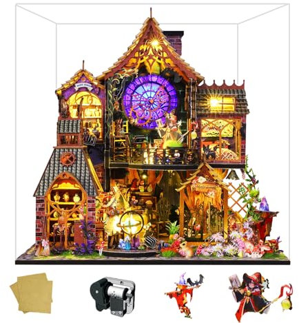 Spilay DIY Miniature House, Puppenhaus Holz Bausatz, mit Staubdichte Abdeckung, Spieluhr und LED, für Erwachsene Geschenk (Magic Forest - ES015)