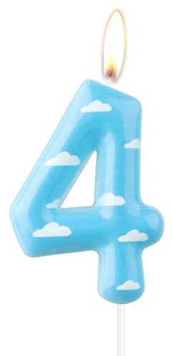 mciskin Toy Birthday Number Candle, Cartoon 4th Birthday Candles, Blue Sky White Cloud Number 4 Candle for Cake, Story Themed Decotayions, Farm Cake Topper for Girls Boys Birthday Party Suppiles