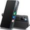 Qissy Handyhülle für Samsung Galaxy S20 Plus, Clear View Luxus Slim Case mit Kickstand, Leder Hard PC Flip Stoßfest Schutzhülle, Schwarz