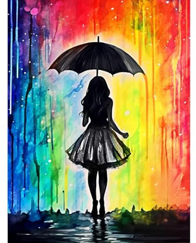 Cuadro Diamantes 5D,Diamond Painting DIY para Adultos,Chica Bajo Paraguas Pintura Diamante,Cuadro Diamantes para Decoración del Hogar,Pintura de Diamante para Pared,Arte Mural con Perlas,30x40cm