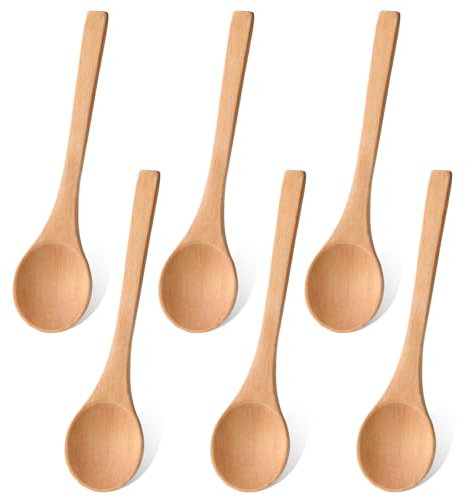 6 cucharas de miel de madera, pequeñas cucharas de madera para mezclar y servir para condimentos, condimentos, café, té y azúcar