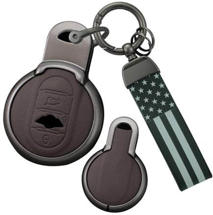 ontto Autoschlüssel Hülle Schlüsseletui Passt für BMW Mini Cooper S D SD One F54 F55 F56 F57 F60 R56 R57 R58 R59 Cabrio Countryman Legierung Leder Schlüsselhülle Schlüsselanhänger 3 Tasten-A Braun