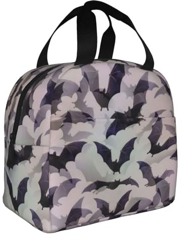 GaxfjRu Bolsa de almuerzo con diseño de murciélagos de Halloween, color gris, bolsa de almuerzo aislada y versátil, adecuada para lonchera Bento