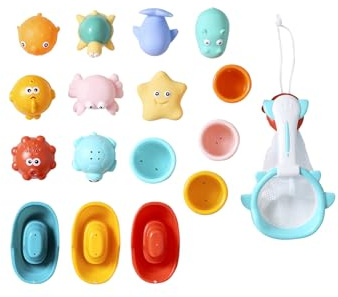 VERTBAUDET Lot de 16 Jouets de Bain avec Panier Multicolore TU
