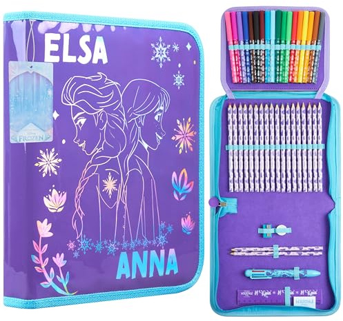 Disney Stitch Federmäppchen Mädchen mit Schulsachen, Frozen Anna und ELSA Federtasche Gefüllt für Schule, Vorschule, Geschenke für Mädchen (Lila Frozen 1 Fach)