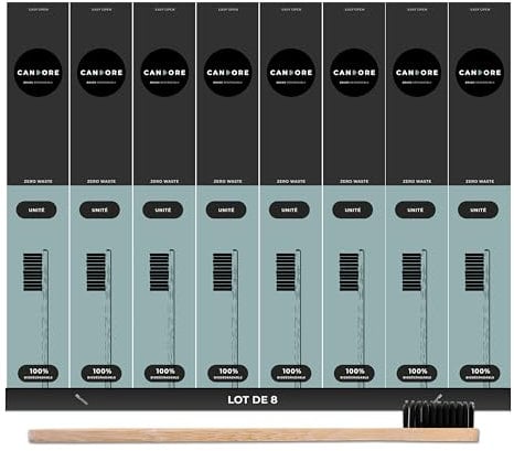 CANDORE – Bambus Zahnbürste mit Aktivkohle-Borsten – Weich, biologisch abbaubar – 8 Stück für eine natürliche Mundpflege