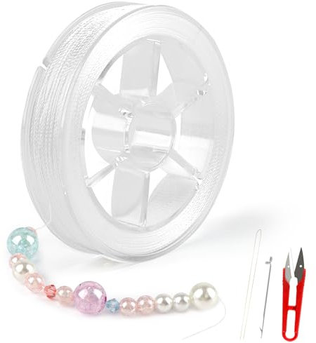 Deepton Ficelle cirée pour bracelets, 0,4 mm x 100 m, cordon de perles avec ciseaux, crochet et aiguille, fil pour bracelets, fabrication de bijoux, bricolage (blanc)