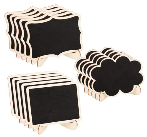 BigKego 15 Stück Klein Holz Kreidetafel mit Ständer Abwischbare Mini Tafel Set zum Beschriften als Tischkarten Platzkarte Namensschild Preisschilder für Hochzeit Geburtstag (Schwarz 10 x 7.5 cm)