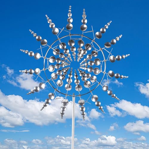 Jinfanshurich Moulin à Vent avec Piquet de Jardin en Métal, Moulin à Vent Magique Moulin à Vent 3D,Ornement Cinétique d'Extérieur Moulin à Vent pour Pelouse, Jardin, 96.5 x 30cm