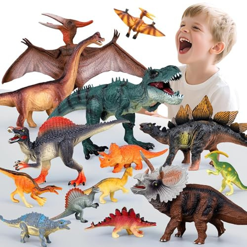 Drefirsa Dinosaur Toys for Kids 3-5 5-7, 14PCS Big Realistic Dinosaur Figure Set with 6 Jumbo & 8 Small, Educational Dinosaur for Toddler as Birthday Gift, Party Favor, Toy for 2 3 4 5 Year Old Boy