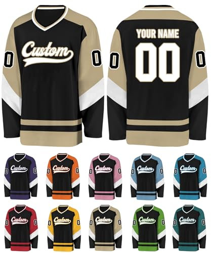 Xiuyours Hockey Trikot Personalisiert Trikot mit Namen Logo Nummer Eishockey Jersey Sporthemden Personalisierte Schnelltrocknend Atmungsaktiv für Herren Dammen Teenager, S-3XL, S2