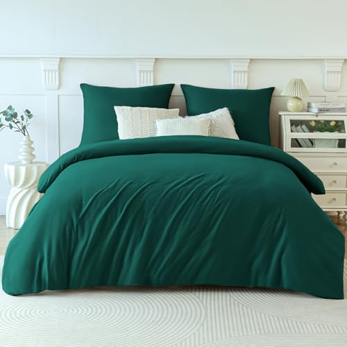 Soifox Winter Thermo Fleece Bettwäsche 200x220 Dunkelgrün, Flauschige und Warme Cashmere Touch Bettbezug + Kissenbezug 2er Set 80x80 cm mit Reißverschluss