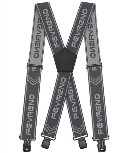 Fevaeno Hosenträger für Herren mit 4 Starken Metal Clips 5cm Breit X Form Einstellbar und Elastische Einheitsgröße Hosenträger für Männer und Damen (Grau X)