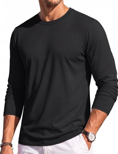 TACVASEN Camiseta Manga Larga Hombre de Algodón Puro Cuello Redondo | Tacto Cómodo Al Piel, Silueta Atemporal, Vestimenta Casual