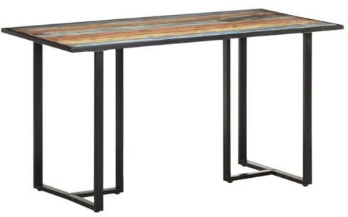 QUAHEAS Esstisch 140x70x76cm aus Recyceltem Massivholz mit pulverbeschichteten Eisenbeinen, Industrie Design Holztisch für Esszimmer, Küche und Wohnraum, langlebig und stabil