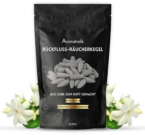 Premium Rückfluss Räucherkegel Wasserfall, Natürlich aromatische Räucherkegel mit Jasmin Duft, 30 Stück, Frische Räucherkerzen für Stressabbau und Meditation, Backflow Incense, Aromaholik