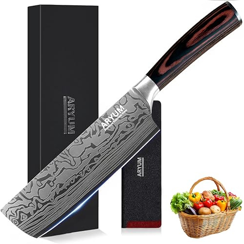 Aryum Premium Nakiri Messer 17 cm, Japanisches Messer, Kochmesser aus Edelstahl, Vielseitiges Hackmesser für Fleisch & Gemüse, Ergonomischer Griff, Scharf & Langlebiges Küchenmesser für die Küche