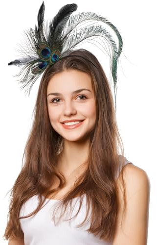 HOOTNEE Pfauenfeder Haarreif Damen Feder kopfschmuck Cosplay Fascinator Farbintensives Langlebiges Stirnband für Karneval Kostümparty Hochzeit Bühne und Festivalaccessoire