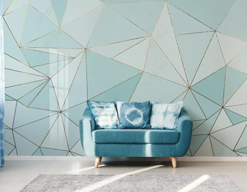 Abstrakt Blau Geometrisch Gold Linien 3D Tapete Mit Einfacher Anbringung Büro Wohnzimmer Sofa Schlafzimmer TV Hintergrund Wanddekoration-150cm×105cm