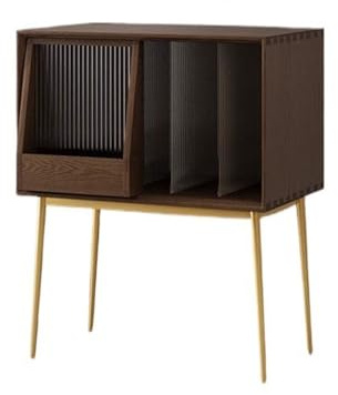 XYJIAOU2026 Porte-CD Meuble de rangement for disques vinyles en bois clair et luxueux avec portes coulissantes, étagère à livres CD sur pieds hauts