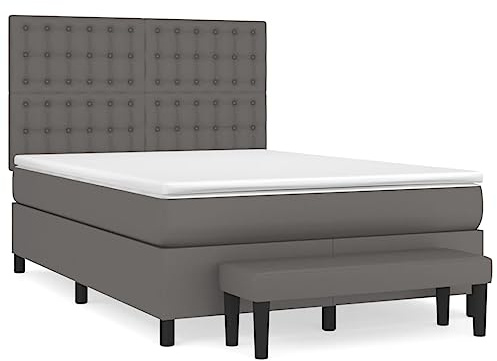 HFXHIJXQ Boxspringbett mit Matratze 140x190 cm Grau Kunstleder Höhenverstellbares Kopfteil Taschenfederkern Modernes Polsterbett inkl Bank für Schlafzimmer Gästezimmer Jugendzimmer